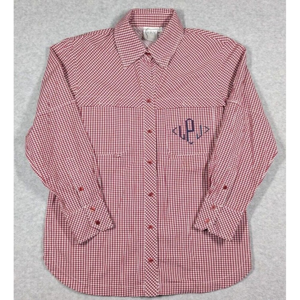 Finley Women Top Medium‎ Picnic Gingham Plaid Check Fishing Shirt Mesh Lining